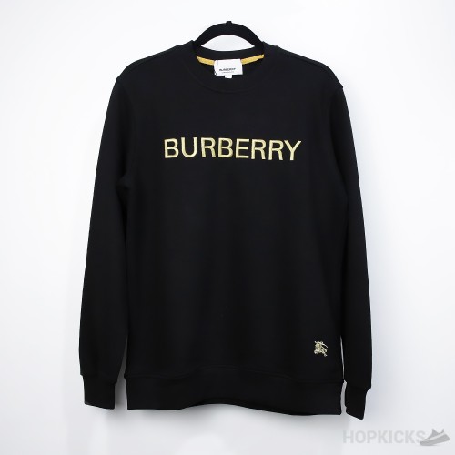 Burberry Gold Logo Print Black Sweatshirt